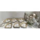 A quantity of china to include Staffordshire flat backs, Spaniels and scalloped plates, Condition: