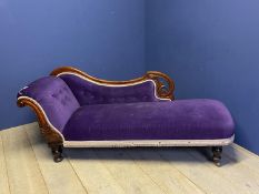 Victorian carved mahogany show framed chaise longue with later purple upholstery approx. 180 cm L.