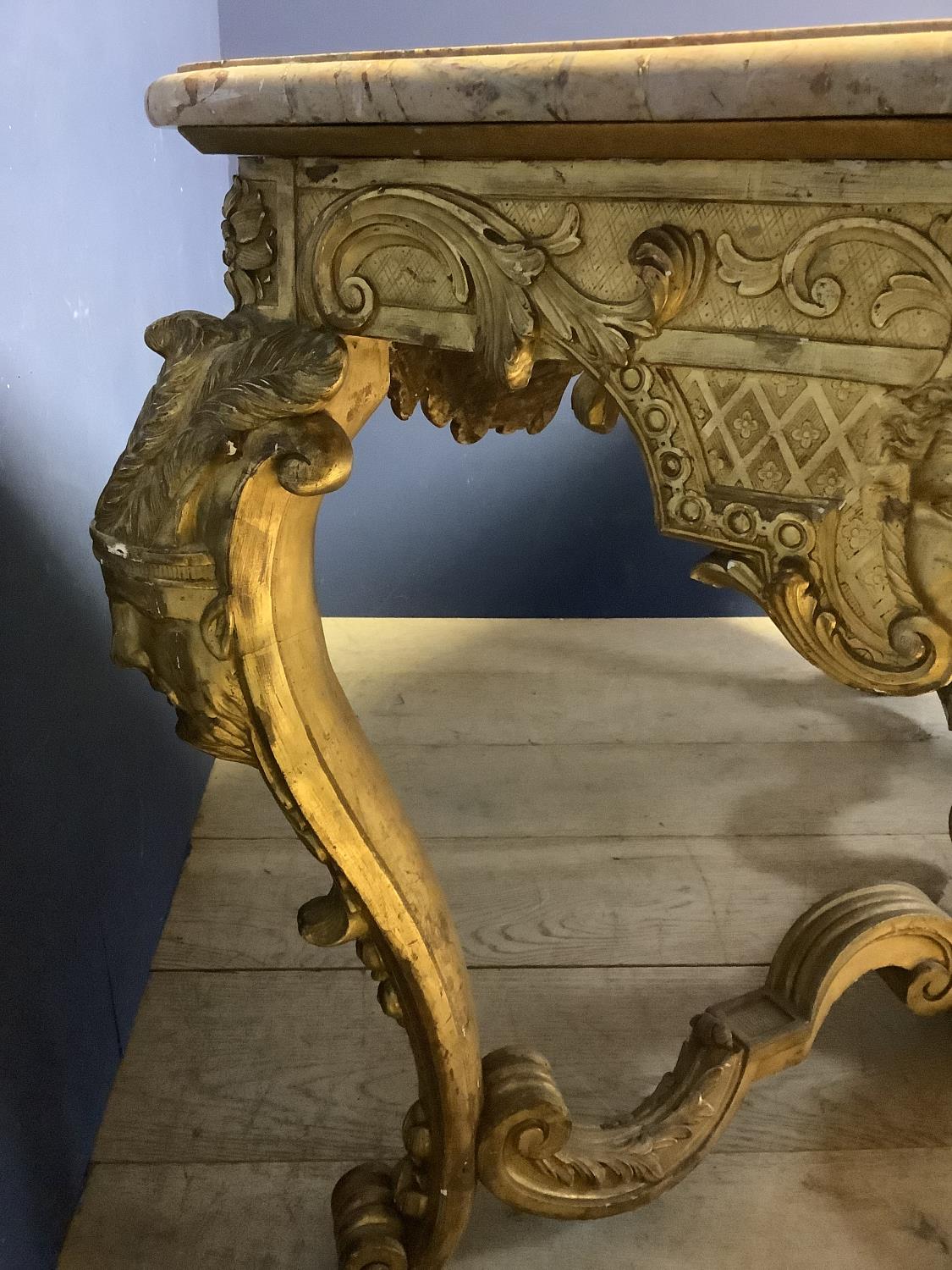 Early C18th/C19th giltwood side table in the manor of William Kent, elaborately carved & gilded unde - Image 9 of 12