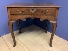 Oak Low boy with original brass, on cabriole legs & pointed pad feet, Irish, C1710, 73h x 79w x 52.