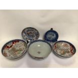 2 Chinese C19th porcelain bowls in Imari colours, a Chinese export porcelain bowl 26cm (restored),