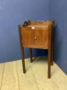 George IV period mahogany pot cupboard with gallery top, C1825, 85h x 44.5w x 37.5d cm.