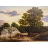 C19th, Oil on canvas, English School, "Peasants returning home at sunset", 39 x 59.5c, in gilt