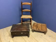 Victorian child's correction chair, a Turkish low table & a rosewood low chest. Condition: All