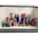 Mixed selection of glass (approx. 30) to include two Bohemian overlay vases ruby 34cm, blue 18cm.