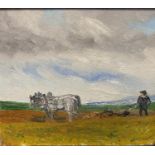 GEORGE S WISSINGER, OIL, "ploughing fields", 16 x 19cm