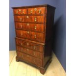 Excellent Queen Anne period Ebony & boxwood string inlaid walnut chest on chest of 2 short over 6