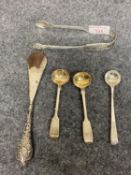 Pair of early Victorian silver sugar or ice tongs. Fiddle thread & shell husk pattern, engraved a