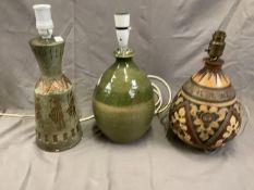 3 pottery lamps