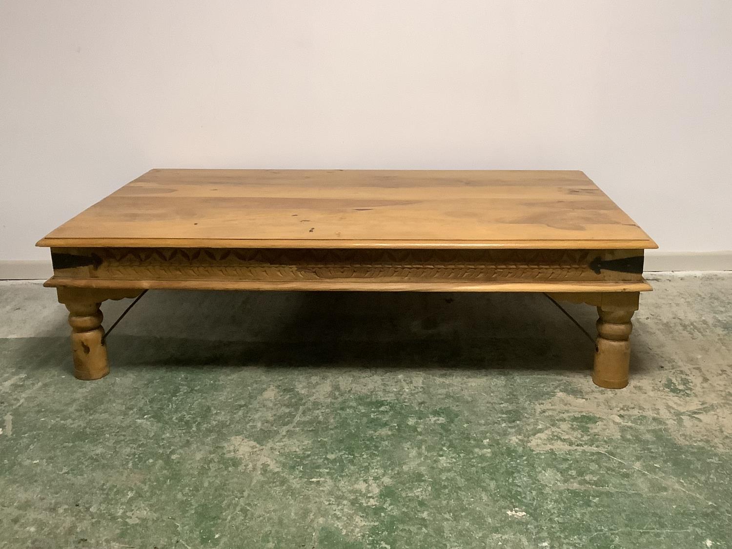 1 large Indian style low table 40cm H x 148cm W x 90cm D & a small one (2) Condition: general wear - Image 3 of 3