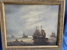 Attributed to James Meadows, oil on canvas, "Seascape with fishing boats", 40 x 50cm, in gilt frame.