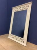 Modern white painted oblong bevelled wall mirror 117 x 93 overall and a smaller mirror 86 x 63