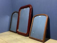 2 arched mirrors in wooden frames, 59cm x 80cm + 45cm x 61cm and 1 other