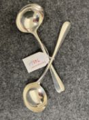 Pair late Victorian silver sauce ladles, Hanoverian rat tail pattern, crested, by Francis Higgins,