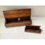 George III pine candle box 36cm L. Condition: General wear & a Victorian inlaid Teakwood pen box