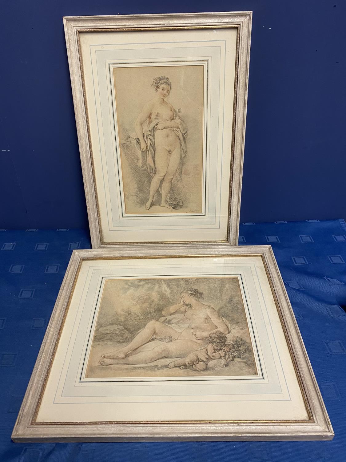 After Francois Boucher, two Limited edition Italian engravings, "Portrait, nude ladies" label