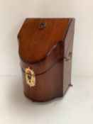 Good George III mahogany fitted knife box with brass carrying handles on brass paw feet 34cm H.