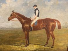 English School, Oil on canvas, "Jockey & Race Horse", Indistinctly signed lower left, 29.5 x 39cm,