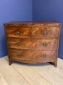 Early C19th crossbanded mahogany bow front chest of 2 short & 2 long graduated drawers, the top 2