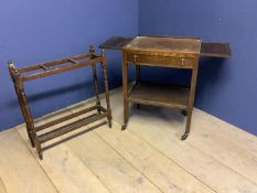 Oak umbrella / stick stand & an oak tea trolly. Condition: General wear (2)