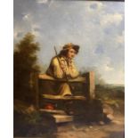 C19th, Oil on canvas, "Shepherd Boy", possibly by Parker of Bath, framed, 58.5 x 48.5cm,