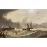 JAMES WILSON CARMICHAEL (1800-1868), English School, oil on canvas, "Ships in stormy sea by the