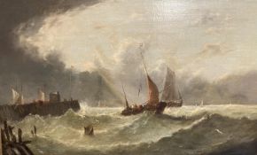 JAMES WILSON CARMICHAEL (1800-1868), English School, oil on canvas, "Ships in stormy sea by the