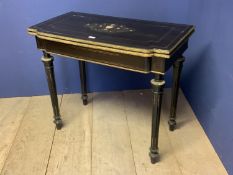 Late C19th French brass marquetry inlaid breakfront foldover card table with green baize