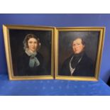 Mid C19th, oil on wood panels, Pair of portraits, Gentleman and Lady, both 58 x 48.5, in gilt