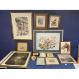 Quantity ofpictures and prints of flowers and animals, including large watercolour of flowers,