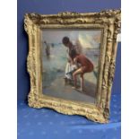 Attributed to Theodore Robinson, Oil on canvas, "Children paddling" , signed lower left, 60.5 x