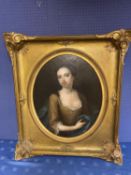 Oil on canvas, Oval, "Young lady", 65.5 x 63, gilt frame, Condition - some crazing possible repair