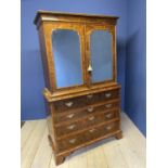 A good quality Queen Anne period walnut 2 piece secretaire fitted cabinett, 189h x 112w x 52d cm.