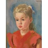 PHILIP NAVIASKY (1894 - 1983), oil on board, "Portrait of a girl in a red dress", marked verso