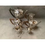 Hallmarked silver 3 piece tea set, Sheffield 1965, Maker R&B & sugar tongs. 16ozt gross weight