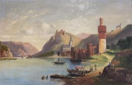 Early C20th, Continental oil on canvas, "Along the Rhine", signed and date lower right, L