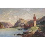 Early C20th, Continental oil on canvas, "Along the Rhine", signed and date lower right, L