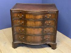 George III style crossbanded mahogany serpentine front chest of 4 long graduated drawers beneath a