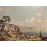 HERMANN LICART, c1910, Continental Oil on canvas, " Mediterranean coastal scene" signed lower right,