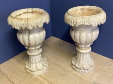 Pair of decorative stone planters, top and base separate, 70cm height overall approx