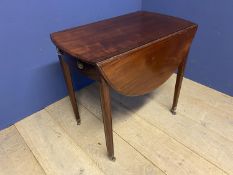 Good George III mahogany oval Pembroke table with a drawer on moulded tapered square legs to