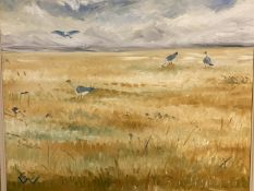 GEORGE S WISSINGER C20th, oil, Wild Geese on stop over to Siberia, 39 x 48.5cm, framed, Condition: