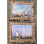 PIETER CORNELIS DOMMERSHUIJZEN (1834-1908) pair of oils on wood panels, "Estuary scenes with