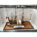 Cased Perspex and wooden mounted model of a fine scratch built timber fully rigged 3 mast French
