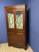 George IV mahogany standing 2 pieces corner cabinet the top with a pair of astragal glazed doors 107