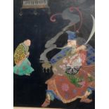 C19th framed and glazed mixed media titled "Aladdin fights with the magician" 30.5 x 23.5