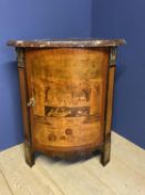 Late C18th Dutch marquetry cylinder front standing corner cupboard, the front door with medieval