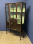 Good Edwardian inlaid mahogany bow front glazed standing display cabinet 114 cm W x 44 cm deep x 178