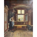 FRANZ BURGER (1857-1940), Austrian school, circa 1920 , Oil on canvas, "Young girl looking out of