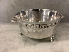 Silver reduced copy of The Winchester Bushel, the hammered bowl with applied Latin calligraphy